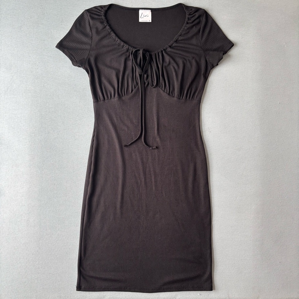 LIVI by OLIVIA RAE | Black Tie-Front Short Sleeve Beachy Mini Dress | Size S